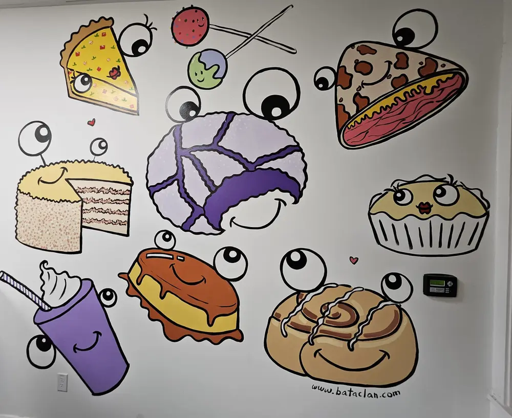 Illustrated wall art inside Bits N Bites